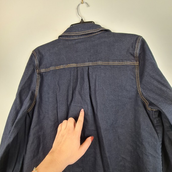 Denim & Co. Women's Denim Button Down Shirt Large Classic Western Rodeo Roll Tab - Picture 7 of 7